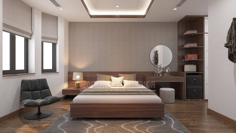 Bố trí phòng ngủ vợ chồng nhẹ nhàng với gam màu nâu chủ đạo có lẽ là sự lựa chọn khá ưa thích của rất nhiều gia chủ đặc biệt là quý gia chủ mệnh Kim, Thổ. Đặc biệt với chi phí đầu tư không quá tốn kém bạn có thể nhanh chóng sở hữu ngay phòng ngủ tuyệt đẹp từ ý tưởng thiết kế nội thất phòng ngủ gỗ óc chó sang trọng trong đây.